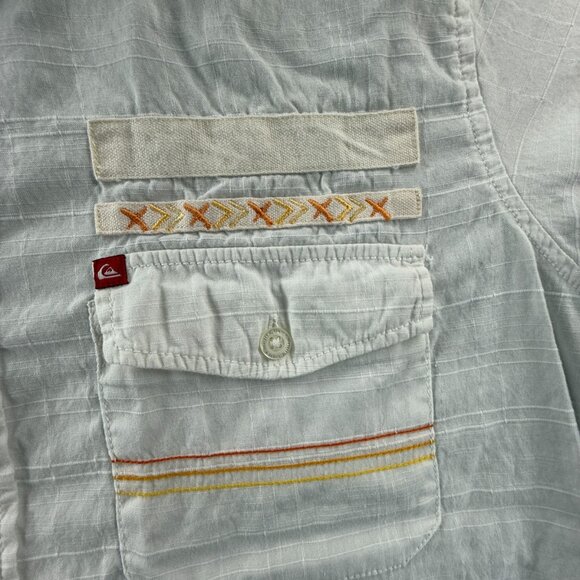 Quiksilver Check Short Sleeve Cotton Small White Shirt Surf Button Up Mens Adult - Picture 11 of 13